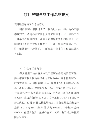 项目经理年终工作总结范文