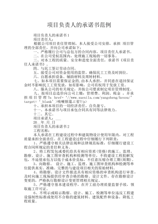 项目负责人的承诺书范例