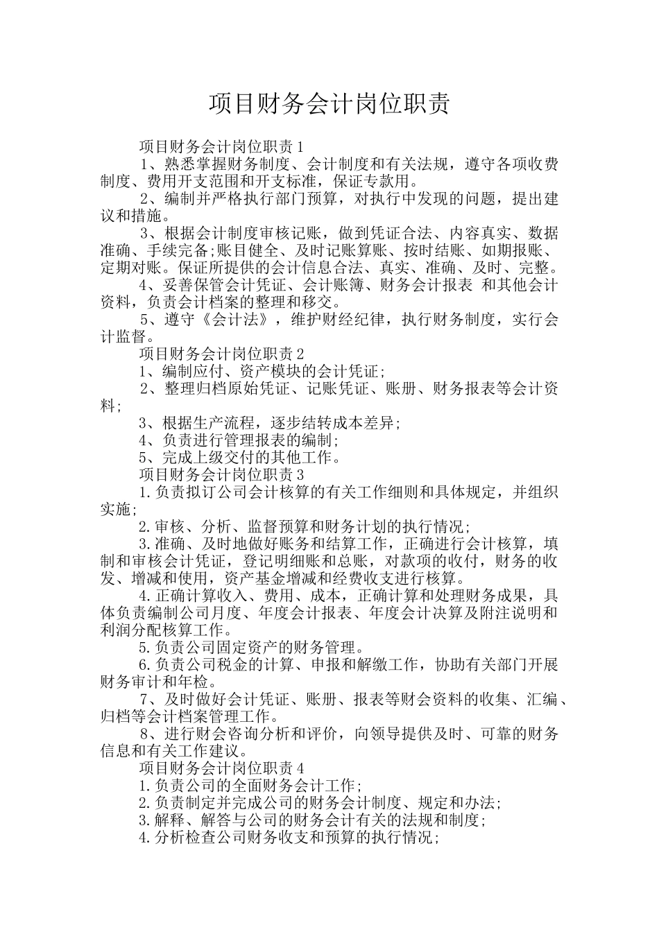 项目财务会计岗位职责_第1页