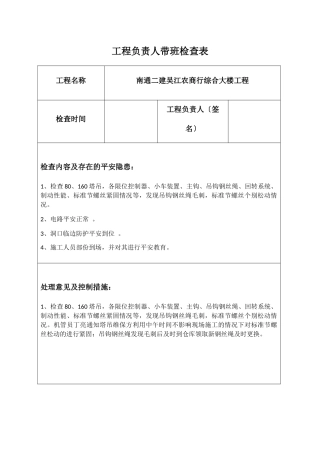 项目负责人带班检查表