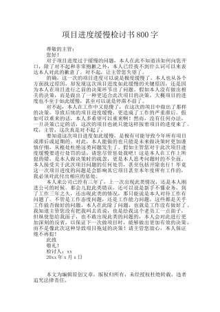 项目进度缓慢检讨书800字