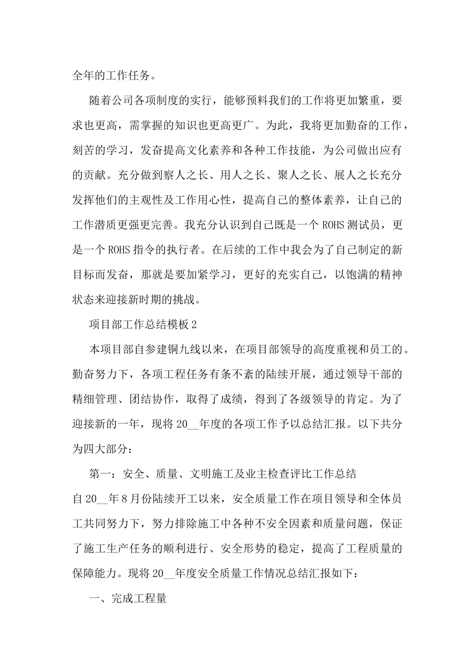 项目部工作总结模板5篇_第2页