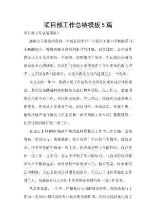 项目部工作总结模板5篇