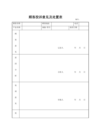 顾客投诉意见及处置表