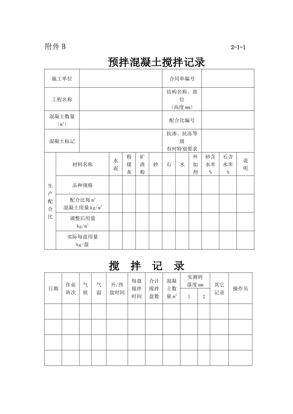 预拌混凝土技术管理规定应用表格_第1页