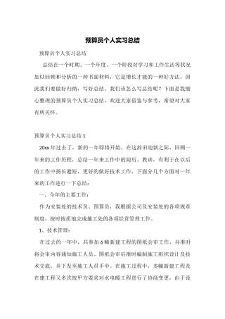 预算员个人实习总结