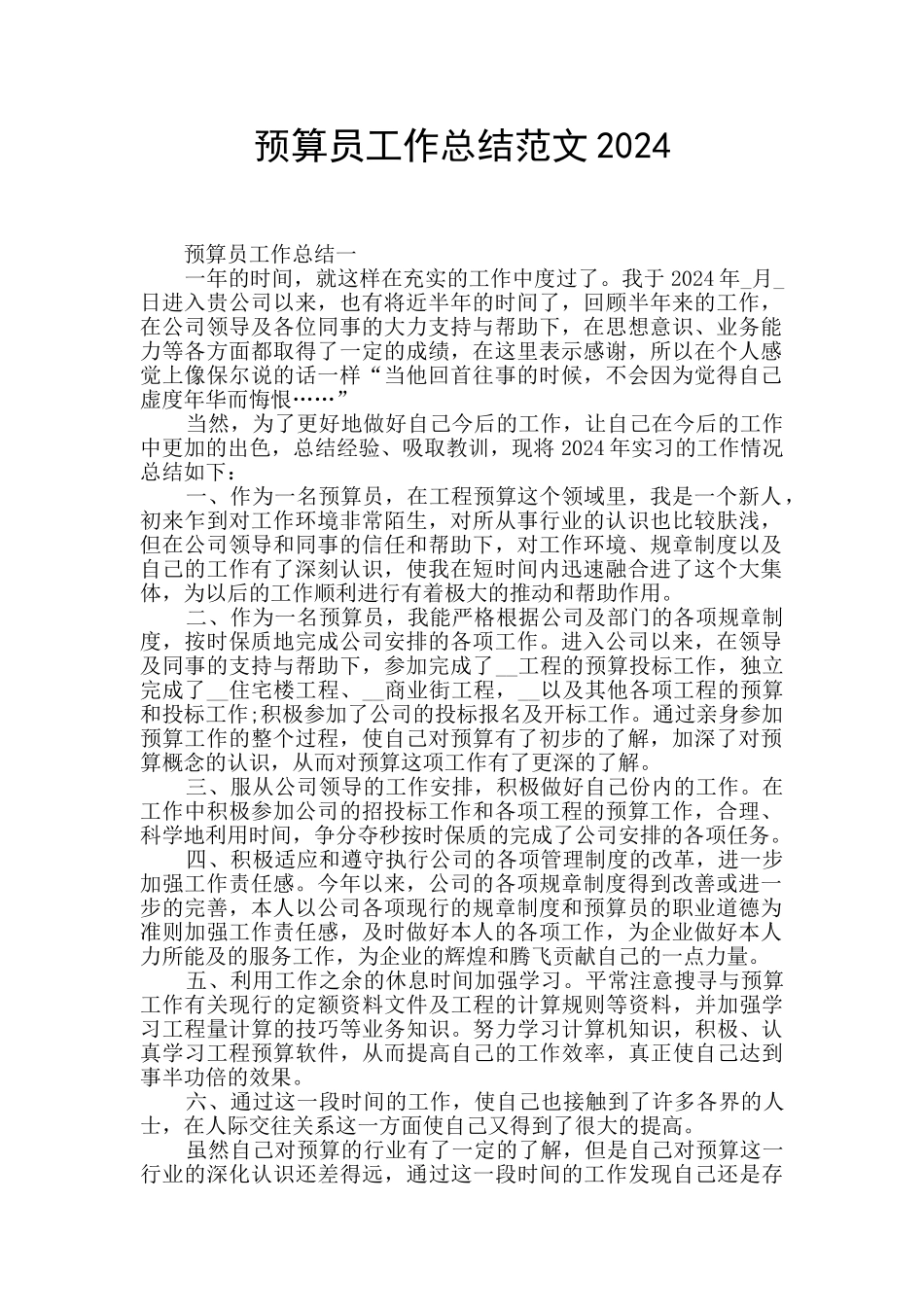 预算员工作总结范文2024_第1页