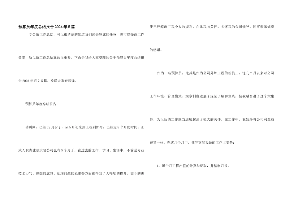 预算员年度总结报告2024年5篇_第1页