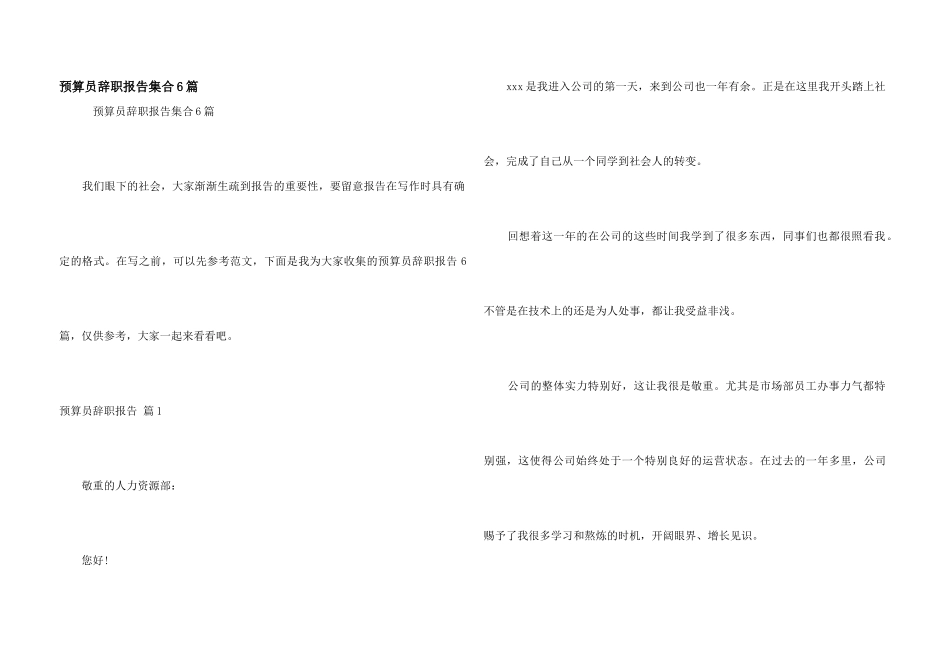 预算员辞职报告集合6篇_第1页