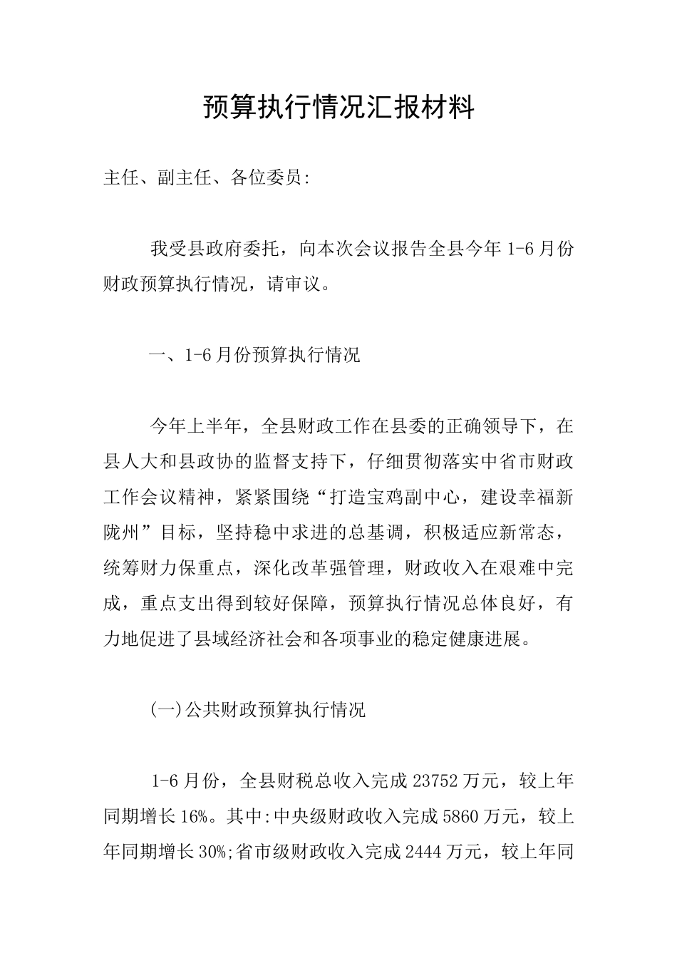 预算执行情况汇报材料_第1页