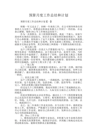 预算月度工作总结和计划