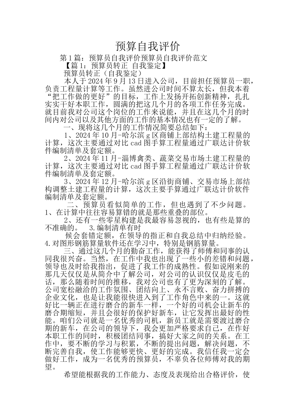 预算自我评价_第1页