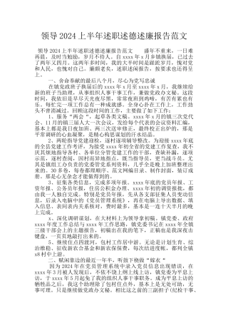 领导2024上半年述职述德述廉报告范文