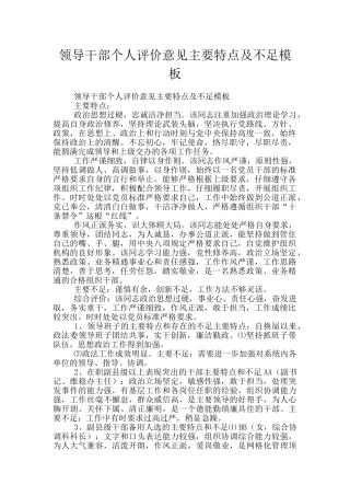 领导干部个人评价意见主要特点及不足模板