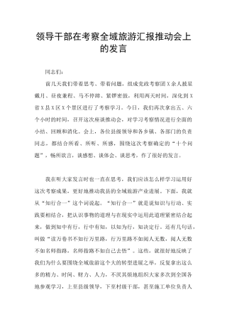 领导干部在考察全域旅游汇报推进会上的发言