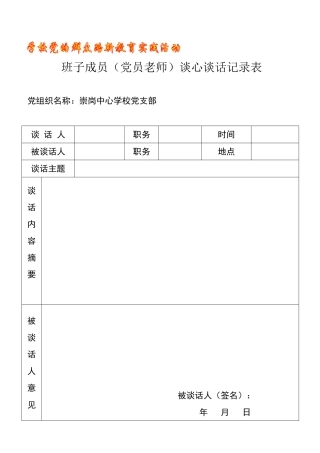 领导班子成员谈心谈话记录表