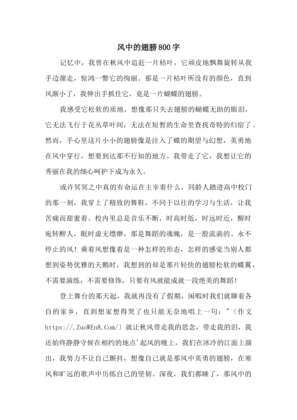 风中的翅膀800字_第1页
