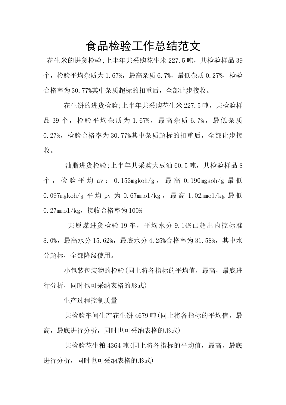 食品检验工作总结范文_第1页