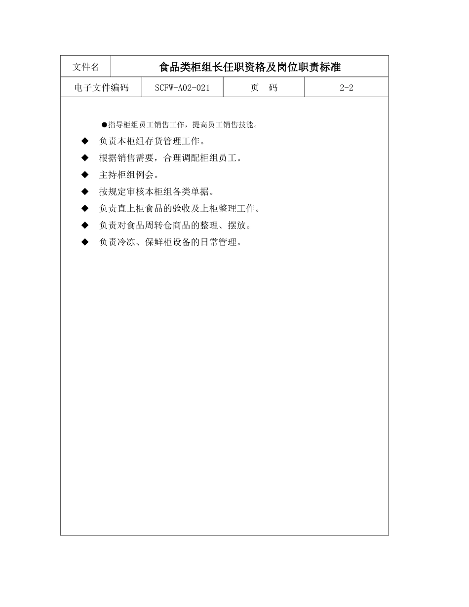 食品类柜组长任职资格及岗位职责标准范例_第2页