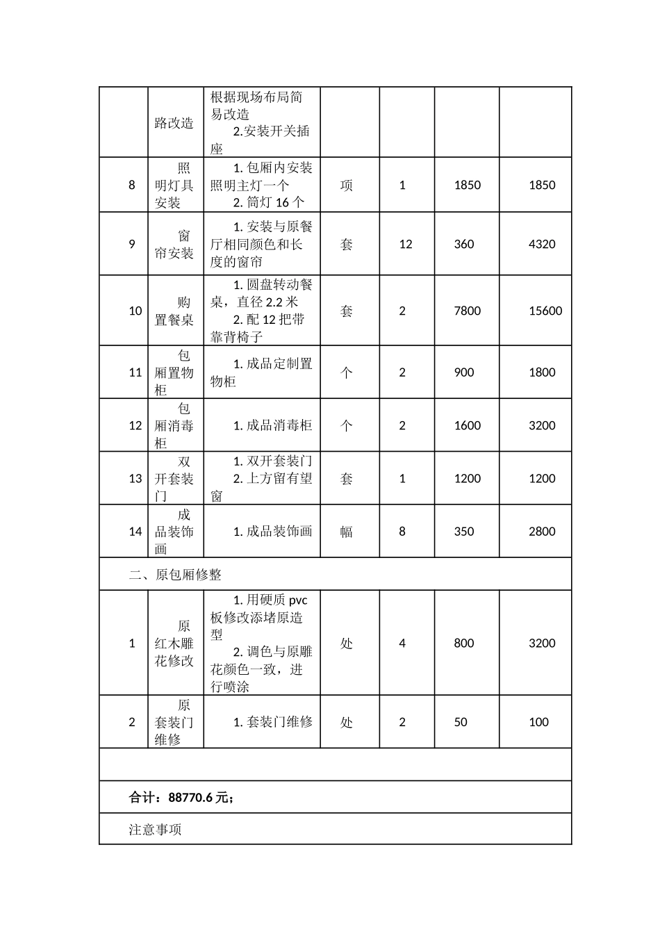 餐厅包厢改造报价清单_第2页