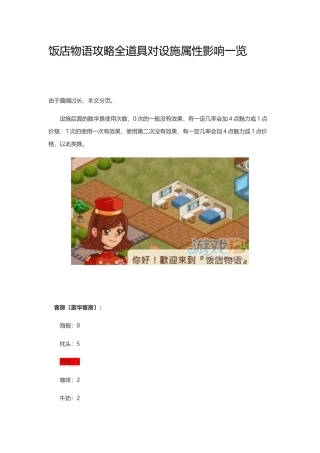饭店物语攻略全道具对设施属性影响一览