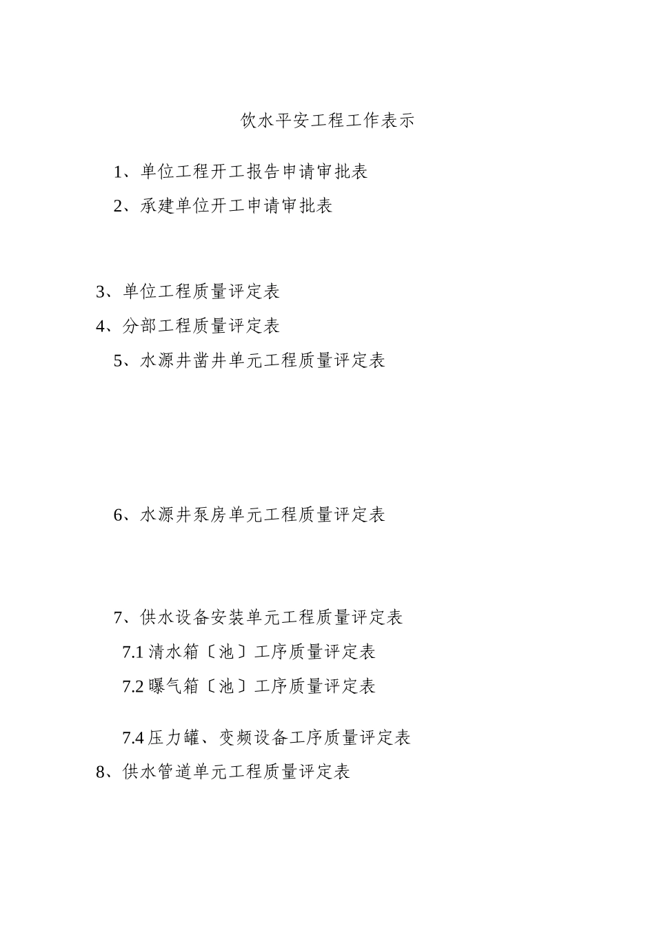 饮水安全工程质量评定系列表_第1页