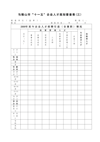 马鞍山市十一五企业人才规划普查表
