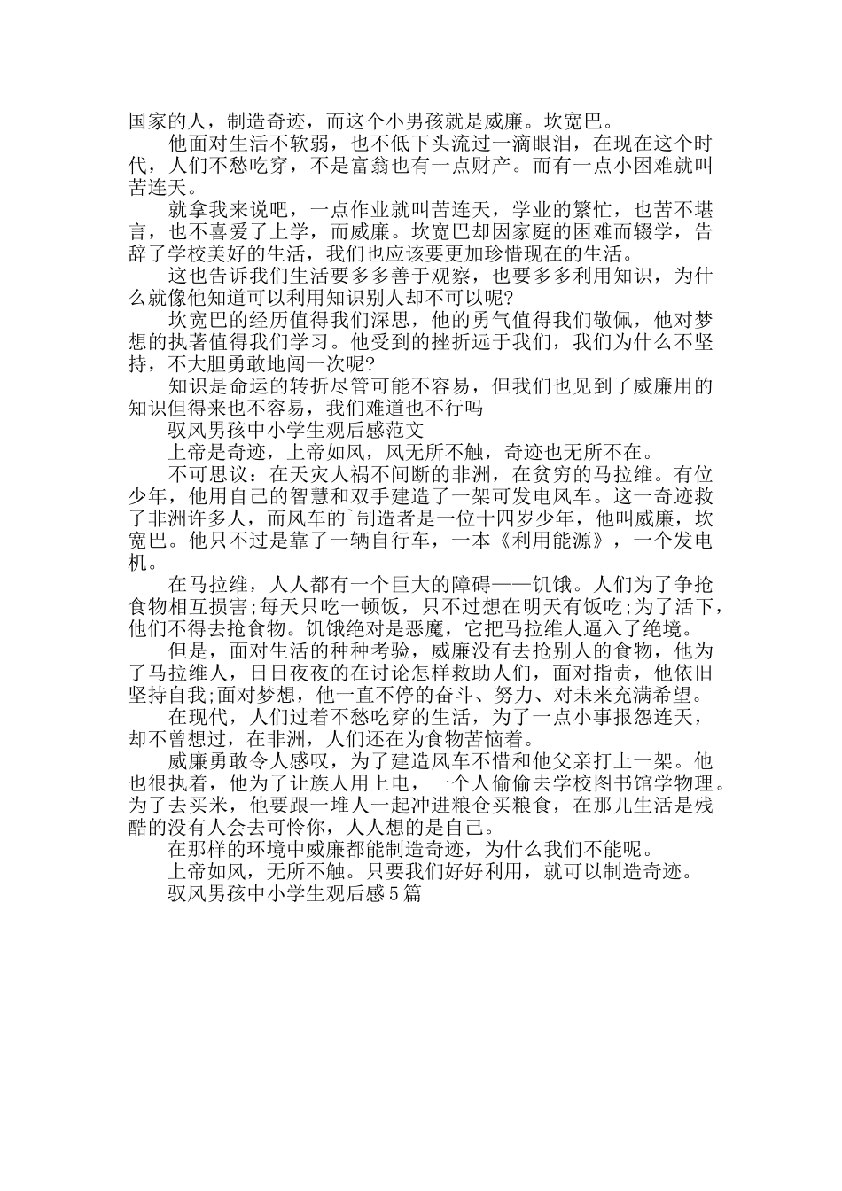 驭风男孩中小学生观后感2024年5篇_第3页