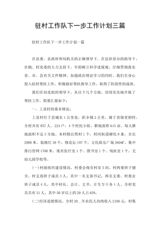 驻村工作队下一步工作计划三篇