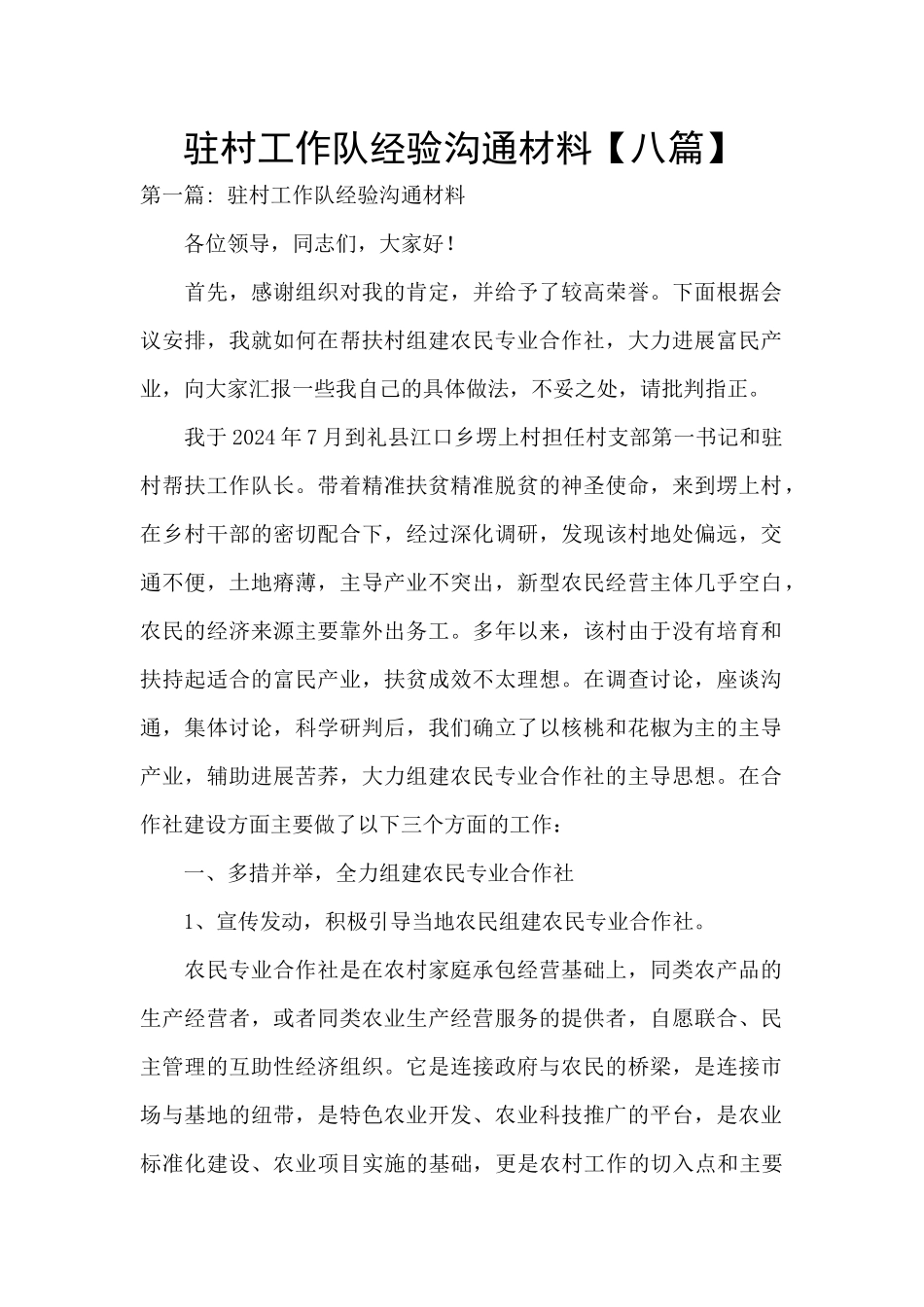 驻村工作队经验交流材料_第1页