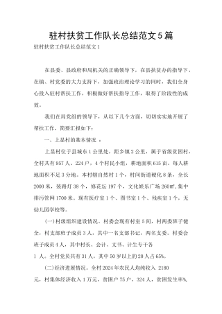 驻村扶贫工作队长总结范文5篇