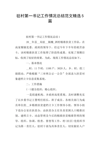 驻村第一书记工作情况总结范文精选5篇
