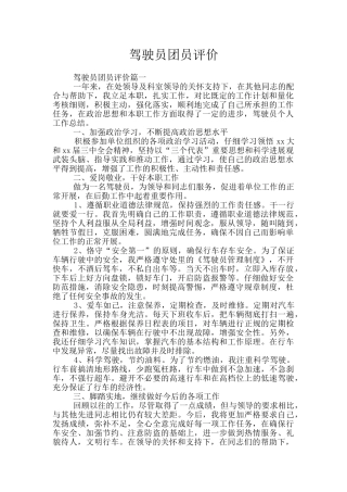 驾驶员团员评价