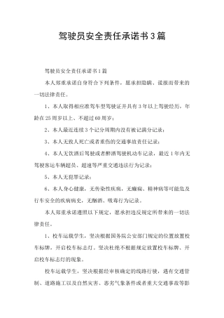 驾驶员安全责任承诺书3篇