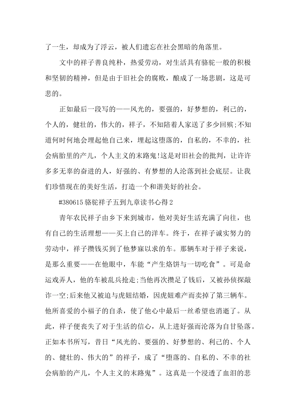 骆驼祥子五到九章读书心得5篇_第3页