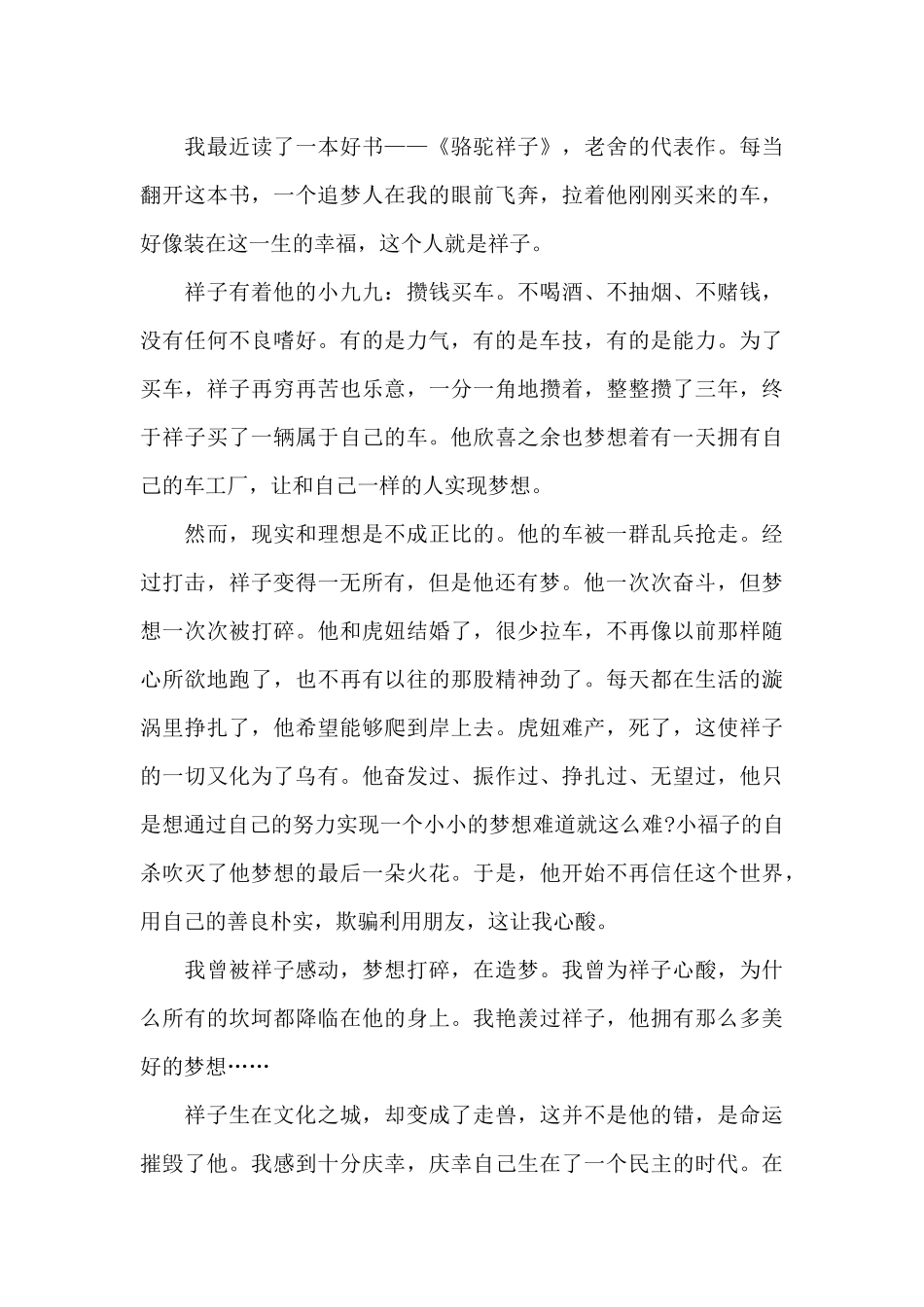 骆驼祥子读书个人心得体会范文5篇_第3页