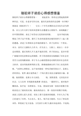 骆驼祥子读后心得感想借鉴