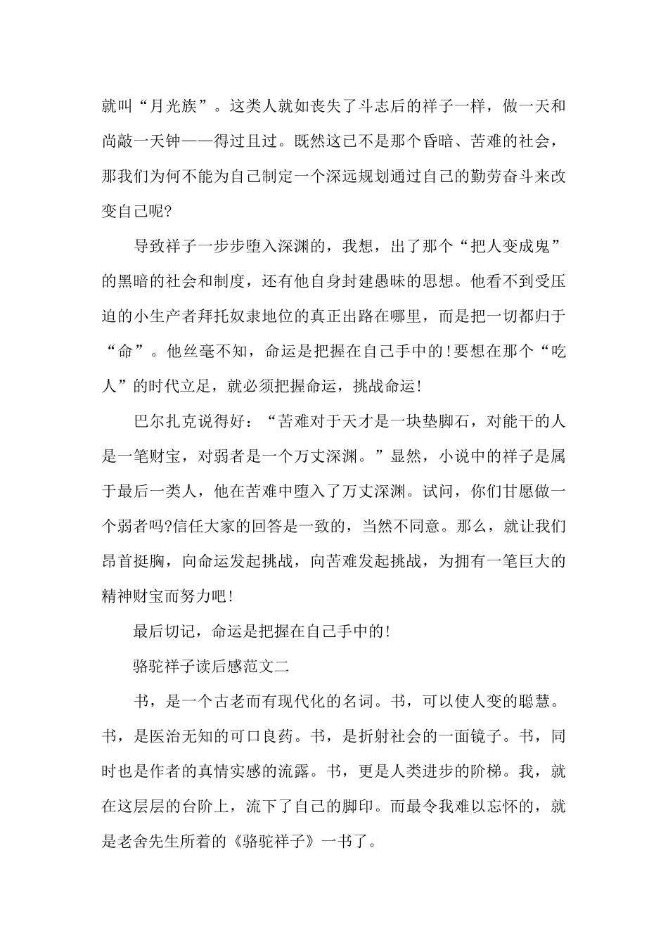 骆驼祥子读后感五篇范文2024_第2页