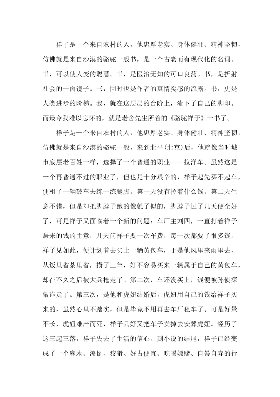 骆驼祥子读后感五篇范文2024_第3页