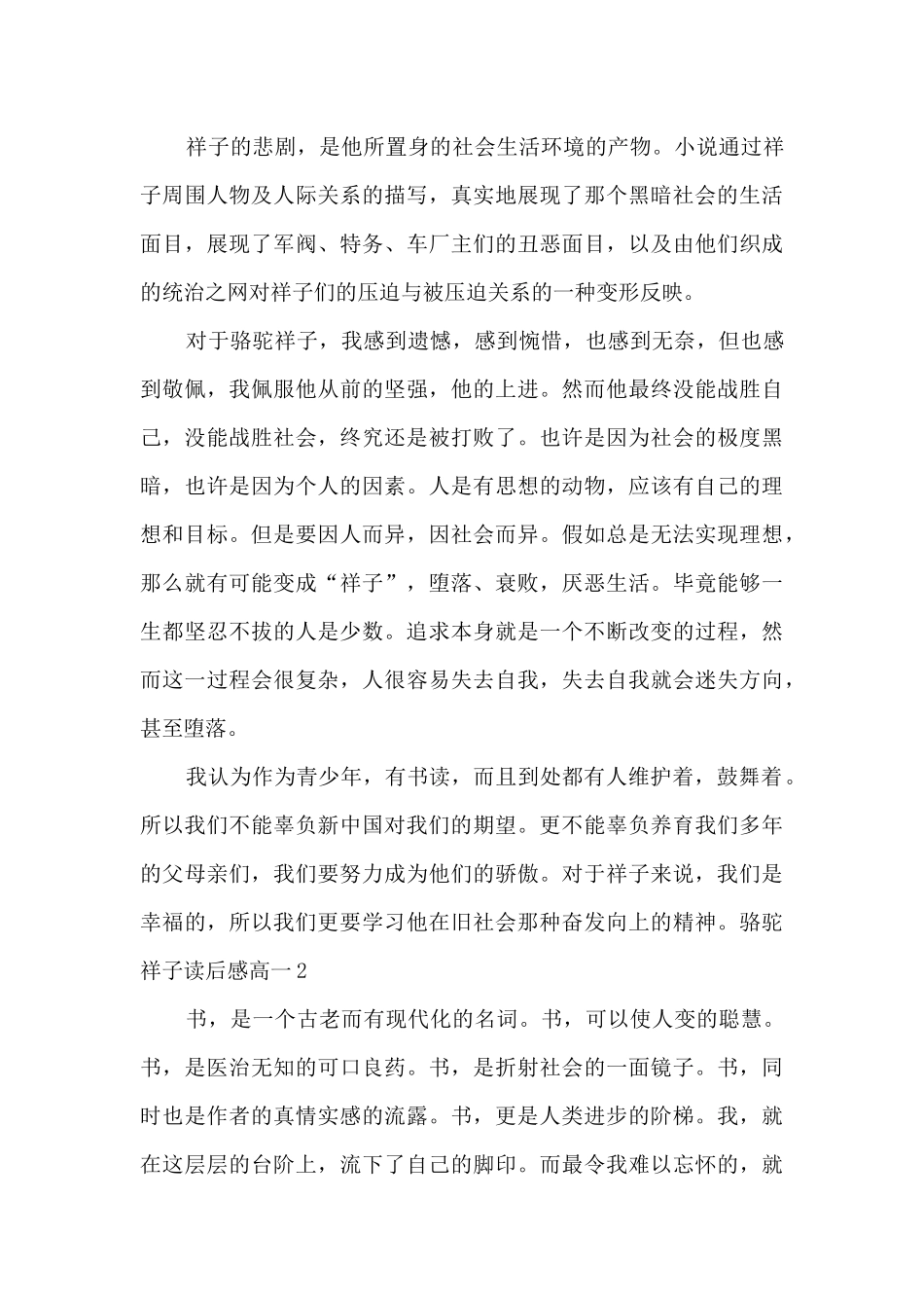 骆驼祥子读后感高一2024_第2页