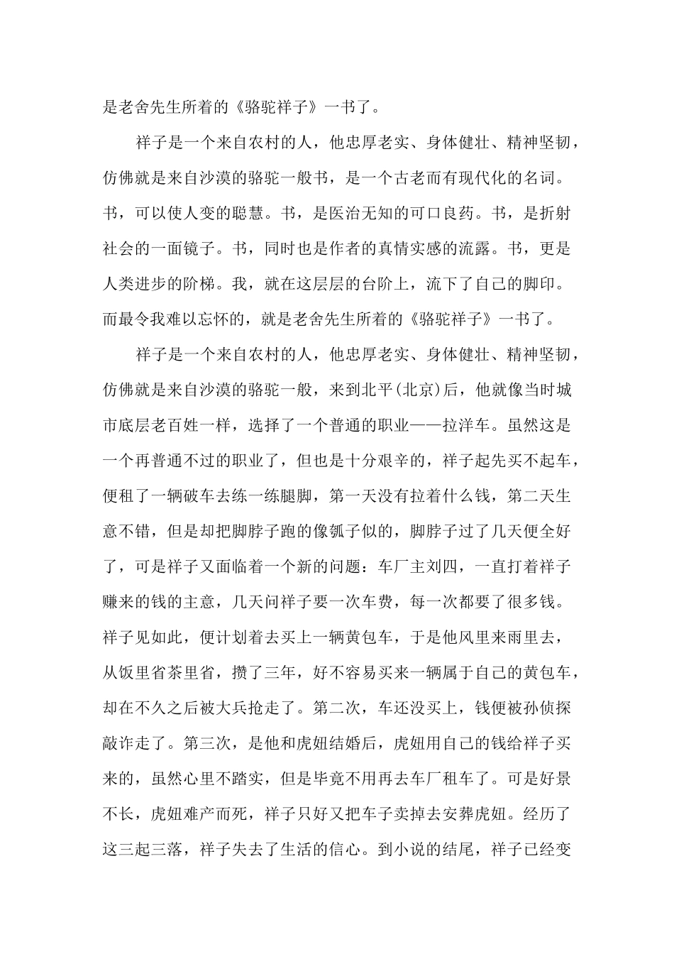 骆驼祥子读后感高一2024_第3页