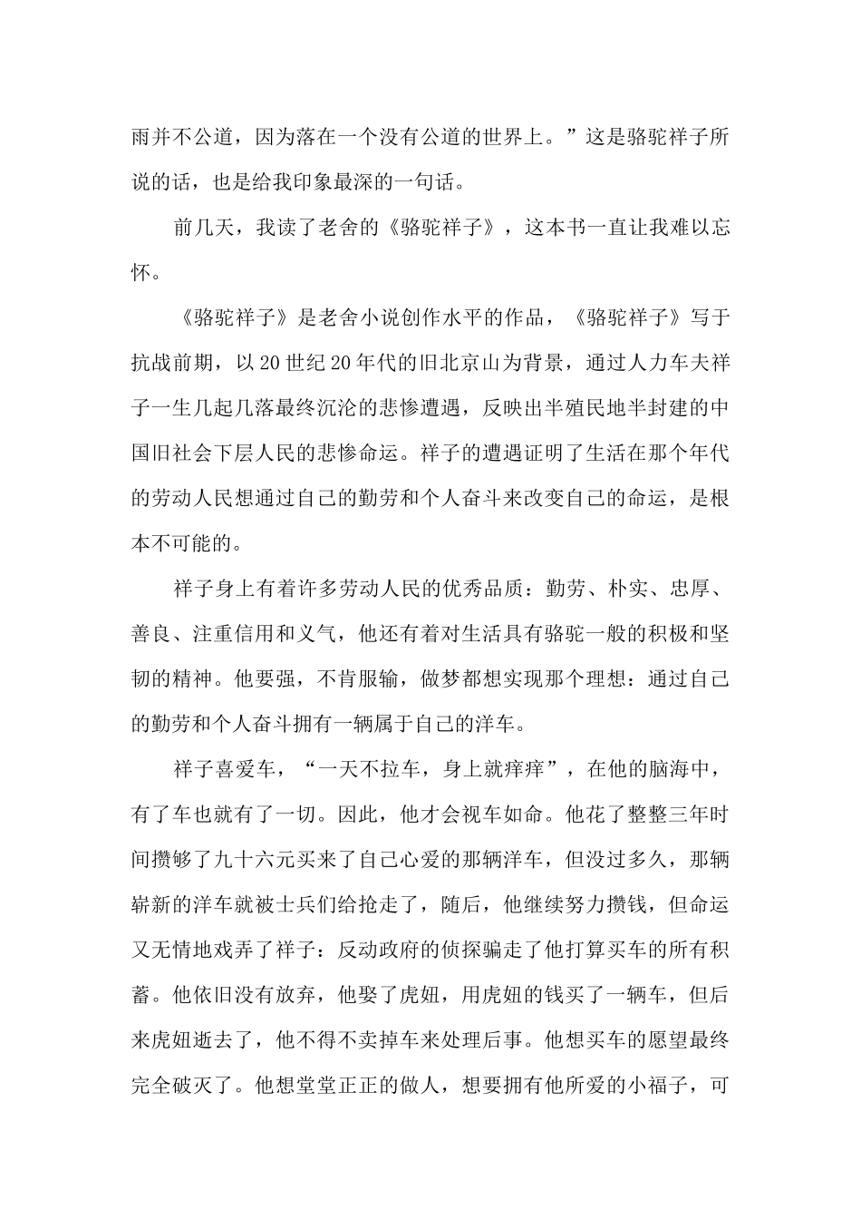 骆驼祥子读后感高三_第3页