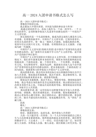 高一2024入团申请书格式怎么写