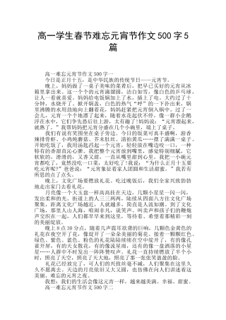高一学生春节难忘元宵节作文500字5篇