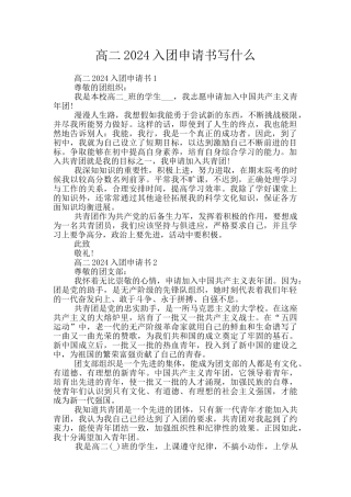 高二2024入团申请书写什么