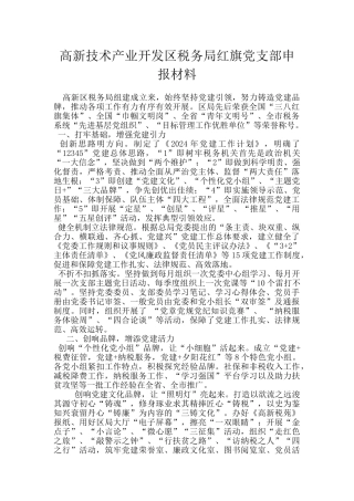 高新技术产业开发区税务局红旗党支部申报材料