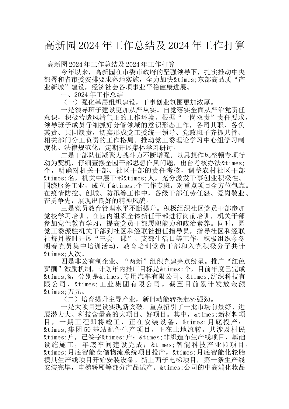 高新园2024年工作总结及2024年工作打算_第1页