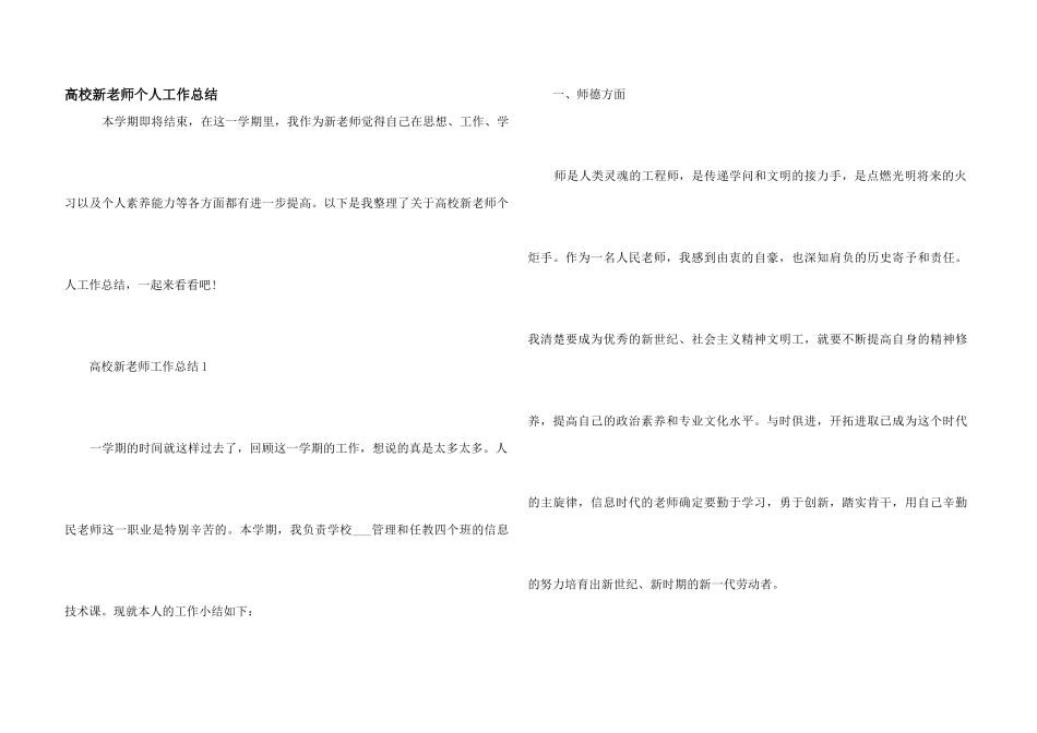高校新教师个人工作总结_第1页