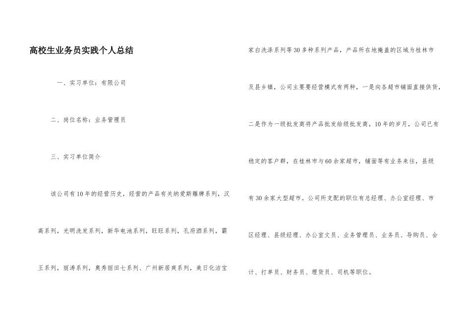 高校生业务员实践个人总结_第1页