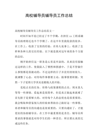 高校辅导员辅导员工作总结